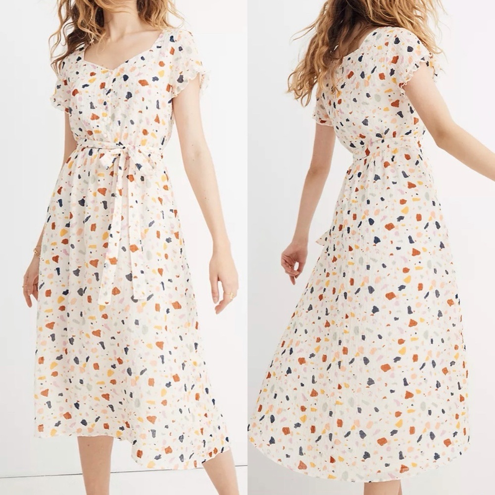 Madewell Tie Waist Midi Dress Terrazzo Plus Size Preppy Boho